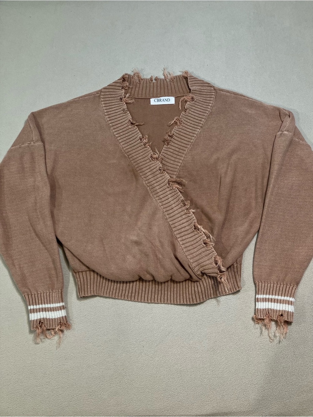 Cbrand Distressed Crossover Wrap Pullover Sweater Brown Tan Medium